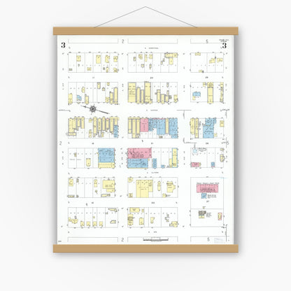 Old map wall art mockup — magnetic wood frame on white wall — Sanborn Fire Insurance Map from Crane, Crane County, Texas (1951), Sheet #0003