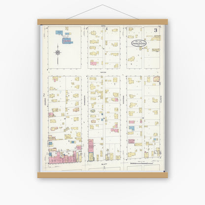 Old map wall art mockup — magnetic wood frame on white wall — Sanborn Fire Insurance Map from Prairie du Chien, Crawford County, Wisconsin (1912), Sheet #0003
