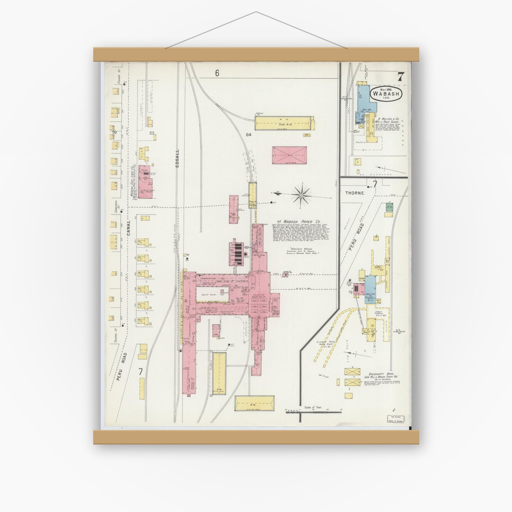 Old map wall art mockup — magnetic wood frame on white wall — Sanborn Fire Insurance Map from Wabash, Wabash County, Indiana (1896), Sheet #0007