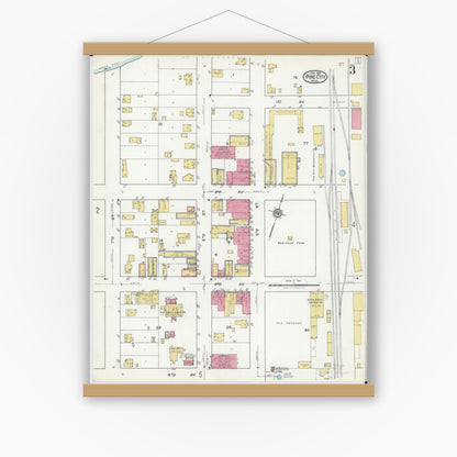Old map wall art mockup — magnetic wood frame on white wall — Sanborn Fire Insurance Map from Pine City, Pine County, Minnesota (1921), Sheet #0003