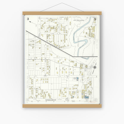 Old map wall art mockup — magnetic wood frame on white wall — Sanborn Fire Insurance Map from Wahiawa, Honolulu County, Hawaii (1942), Sheet #0003