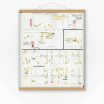 Old map wall art mockup — magnetic wood frame on white wall — Sanborn Fire Insurance Map from Tiffin, Seneca County, Ohio (1901), Sheet #0026