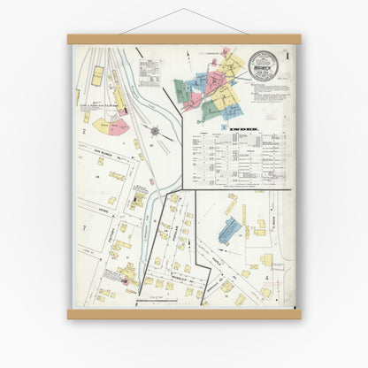 Old map wall art mockup — magnetic wood frame on white wall — Sanborn Fire Insurance Map from Warwick, Orange County, New York (1910) - Complete Map Set