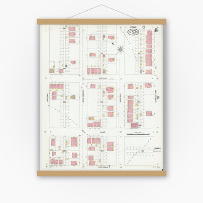 Old map wall art mockup — magnetic wood frame on white wall — Sanborn Fire Insurance Map from El Paso, El Paso County, Texas (1905), Sheet #0008