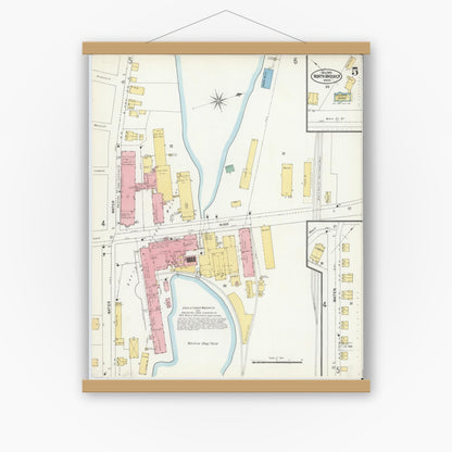 Old map wall art mockup — magnetic wood frame on white wall — Sanborn Fire Insurance Map from North Andover, Essex County, Massachusetts (1903), Sheet #0005