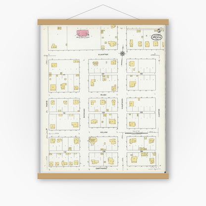 Old map wall art mockup — magnetic wood frame on white wall — Sanborn Fire Insurance Map from Mexia, Limestone County, Texas (1921), Sheet #0005