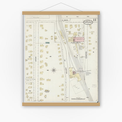 Old map wall art mockup — magnetic wood frame on white wall — Sanborn Fire Insurance Map from Cortland, Cortland County, New York (1887), Sheet #0011