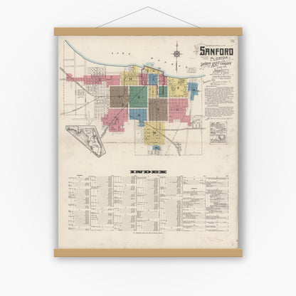 Old map wall art mockup — magnetic wood frame on white wall — Sanborn Fire Insurance Map from Sanford, Seminole County, Florida (1922) - Complete Map Set