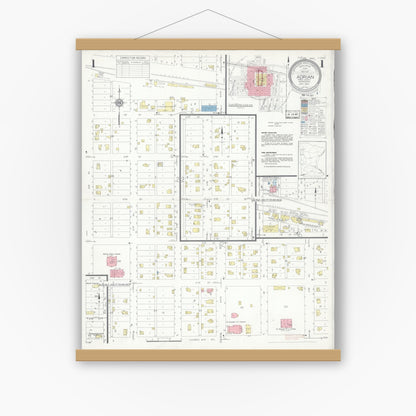 Old map wall art mockup — magnetic wood frame on white wall — Sanborn Fire Insurance Map from Adrian, Nobles County, Minnesota (1937), Sheet #0001