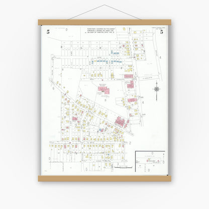 Old map wall art mockup — magnetic wood frame on white wall — Sanborn Fire Insurance Map from North Canton, Stark County, Ohio (1948), Sheet #0005