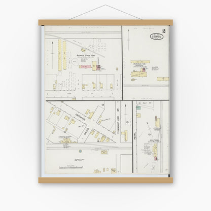 Old map wall art mockup — magnetic wood frame on white wall — Sanborn Fire Insurance Map from Leipsic, Putnam County, Ohio (1889), Sheet #0002