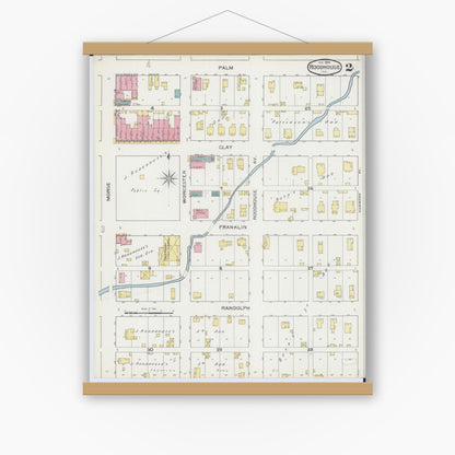 Old map wall art mockup — magnetic wood frame on white wall — Sanborn Fire Insurance Map from Roodhouse, Greene County, Illinois (1894), Sheet #0002