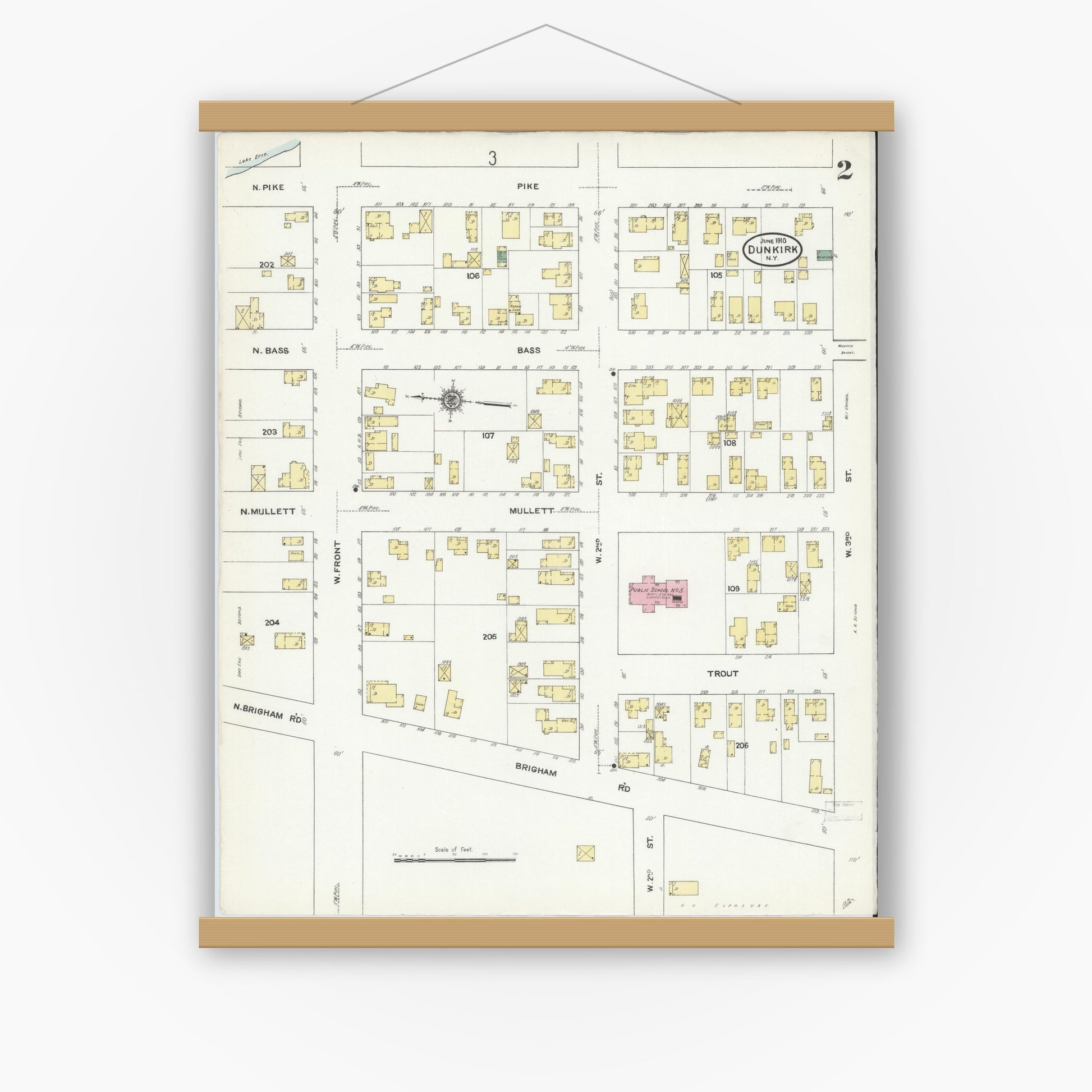 Old map wall art mockup — magnetic wood frame on white wall — Sanborn Fire Insurance Map from Dunkirk, Chautauqua County, New York (1910) - Complete Map Set