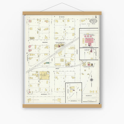 Old map wall art mockup — magnetic wood frame on white wall — Sanborn Fire Insurance Map from Mount Pulaski, Logan County, Illinois (1910), Sheet #0005