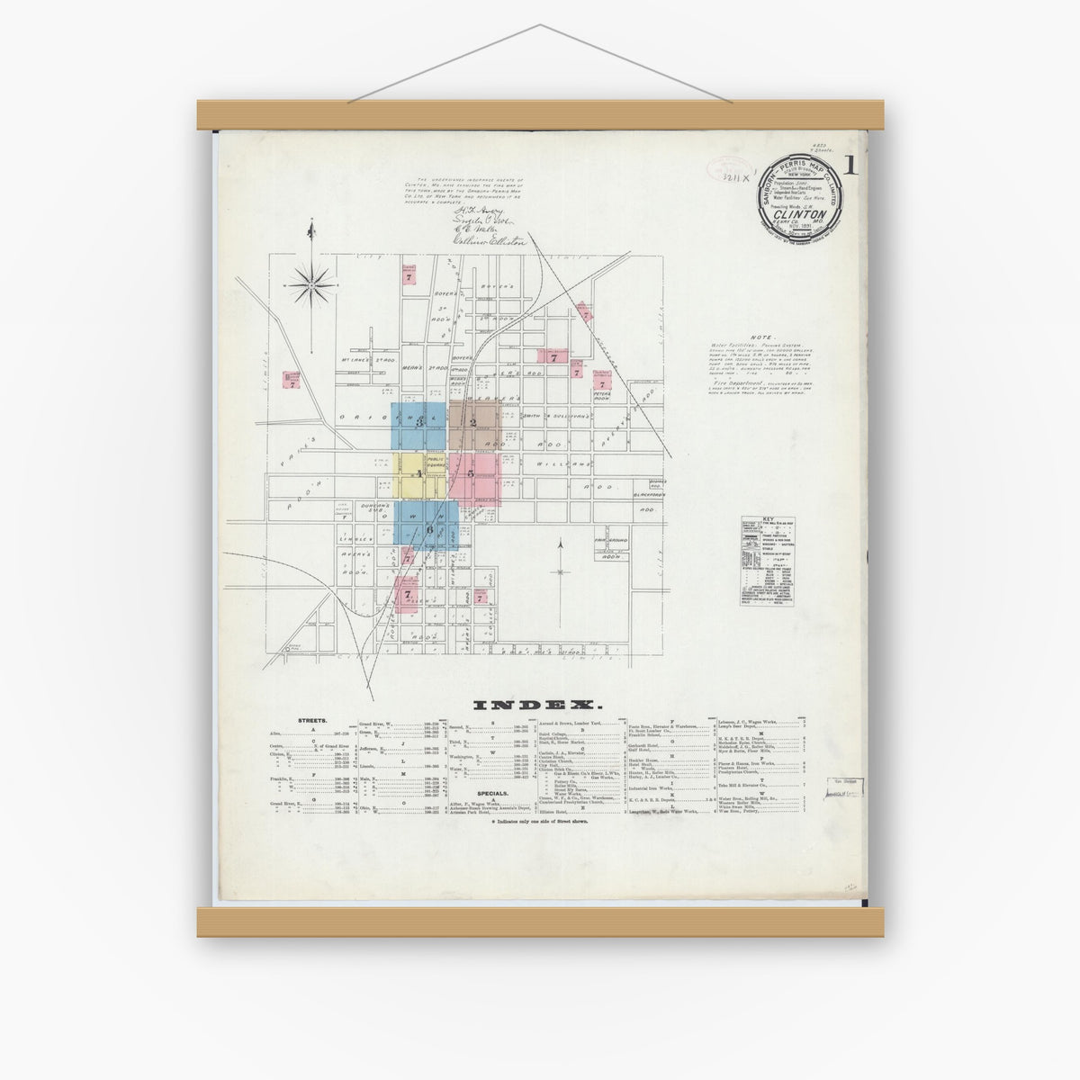 Old map wall art mockup — magnetic wood frame on white wall — Sanborn Fire Insurance Map from Clinton, Henry County, Missouri (1891) - Complete Map Set