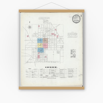 Old map wall art mockup — magnetic wood frame on white wall — Sanborn Fire Insurance Map from Clinton, Henry County, Missouri (1891) - Complete Map Set