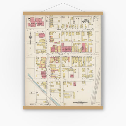 Old map wall art mockup — magnetic wood frame on white wall — Sanborn Fire Insurance Map from Patton, Cambria County, Pennsylvania (1923), Sheet #0002