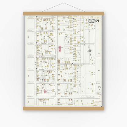 Old map wall art mockup — magnetic wood frame on white wall — Sanborn Fire Insurance Map from Vineland, Cumberland County, New Jersey (1919), Sheet #0021