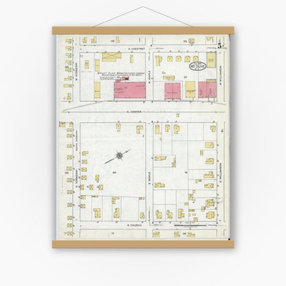 Old map wall art mockup — magnetic wood frame on white wall — Sanborn Fire Insurance Map from Mount Olive, Wayne County, North Carolina (1920), Sheet #0005