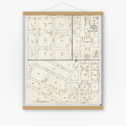 Old map wall art mockup — magnetic wood frame on white wall — Sanborn Fire Insurance Map from Miles, Runnels County, Texas (1936), Sheet #0004