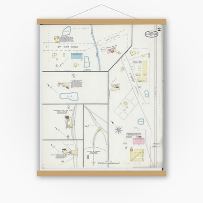 Old map wall art mockup — magnetic wood frame on white wall — Sanborn Fire Insurance Map from Huntsville, Randolph County, Missouri (1893), Sheet #0002