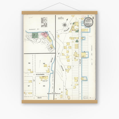 Old map wall art mockup — magnetic wood frame on white wall — Sanborn Fire Insurance Map from Sausalito, Marin County, California (1894) - Complete Map Set