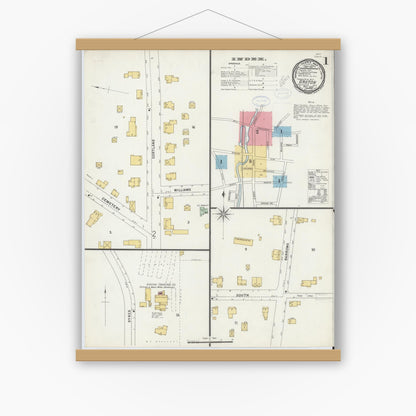 Old map wall art mockup — magnetic wood frame on white wall — Sanborn Fire Insurance Map from Groton, Tomkins County, New York (1898) - Complete Map Set