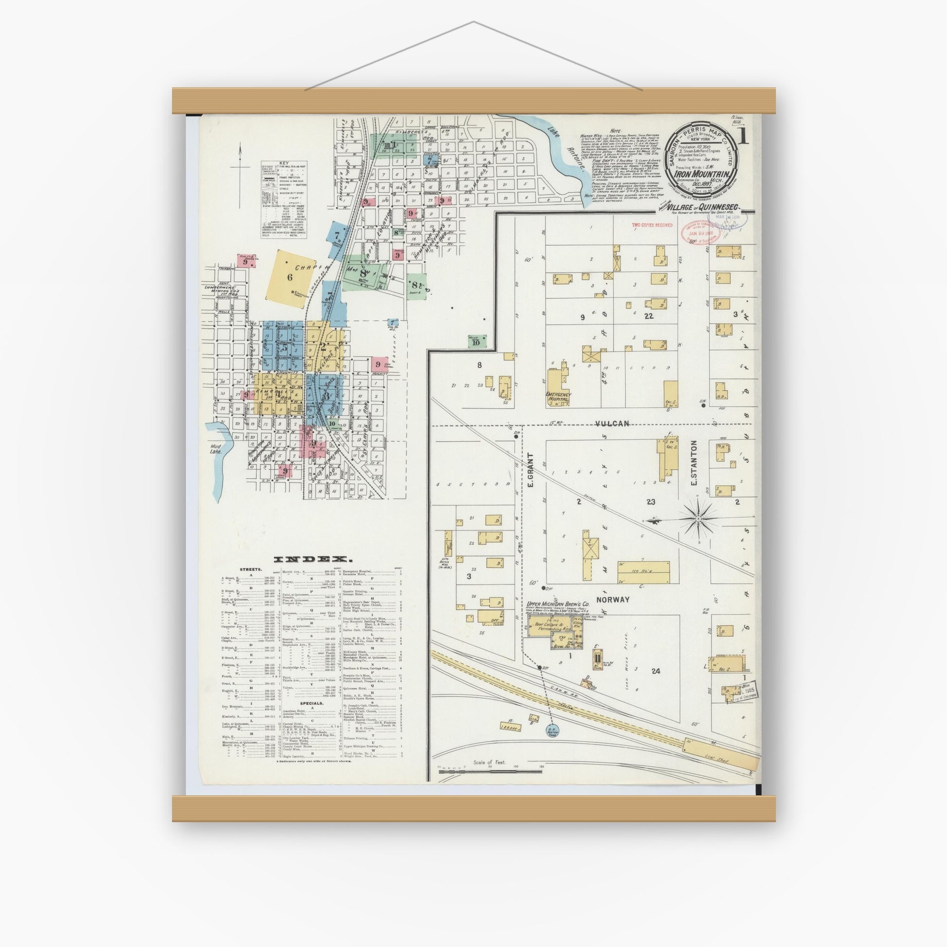 Old map wall art mockup — magnetic wood frame on white wall — Sanborn Fire Insurance Map from Iron Mountain, Dickinson County, Michigan (1897) - Complete Map Set