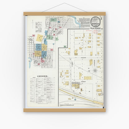 Old map wall art mockup — magnetic wood frame on white wall — Sanborn Fire Insurance Map from Iron Mountain, Dickinson County, Michigan (1897) - Complete Map Set