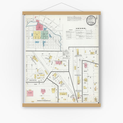 Old map wall art mockup — magnetic wood frame on white wall — Sanborn Fire Insurance Map from Hutchinson, Mcleod County, Minnesota (1899) - Complete Map Set