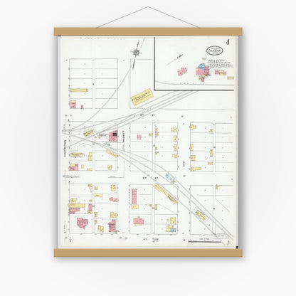 Old map wall art mockup — magnetic wood frame on white wall — Sanborn Fire Insurance Map from Chaska, Carver County, Minnesota (1910), Sheet #0004