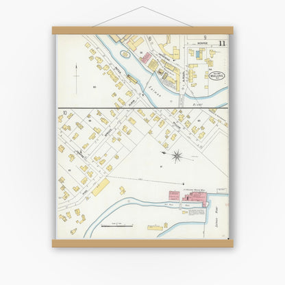 Old map wall art mockup — magnetic wood frame on white wall — Sanborn Fire Insurance Map from Malone, Franklin County, New York (1903), Sheet #0011