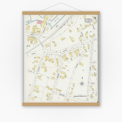 Old map wall art mockup — magnetic wood frame on white wall — Sanborn Fire Insurance Map from Athol, Worcester County, Massachusetts (1896), Sheet #0005