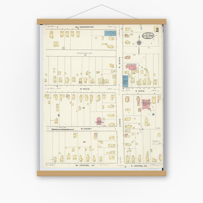 Old map wall art mockup — magnetic wood frame on white wall — Sanborn Fire Insurance Map from Zeeland, Ottawa County, Michigan (1916), Sheet #0002