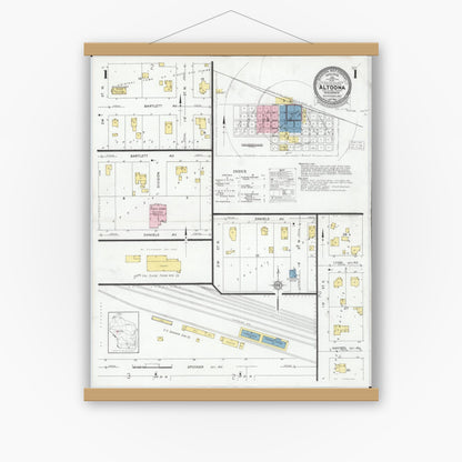 Old map wall art mockup — magnetic wood frame on white wall — Sanborn Fire Insurance Map from Altoona, Eau Claire County, Wisconsin (1930), Sheet #0001