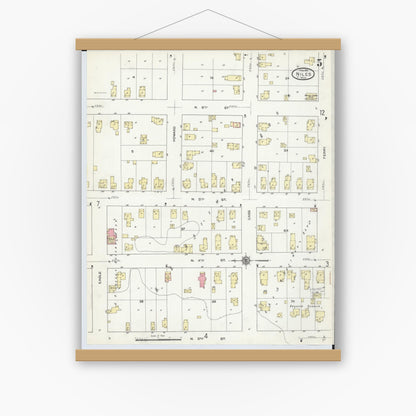 Old map wall art mockup — magnetic wood frame on white wall — Sanborn Fire Insurance Map from Niles, Berrien County, Michigan (1914), Sheet #0005