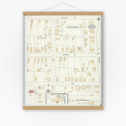 Old map wall art mockup — magnetic wood frame on white wall — Sanborn Fire Insurance Map from Loveland, Clermont, Hamilton, And Warren County, Ohio (1905), Sheet #0002