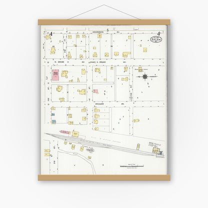Old map wall art mockup — magnetic wood frame on white wall — Sanborn Fire Insurance Map from Salem, Dent County, Missouri (1924), Sheet #0004
