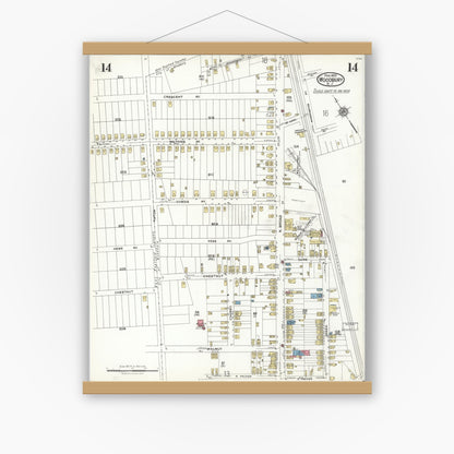Old map wall art mockup — magnetic wood frame on white wall — Sanborn Fire Insurance Map from Woodbury, Gloucester County, New Jersey (1923), Sheet #0014
