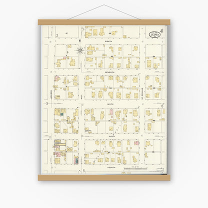 Old map wall art mockup — magnetic wood frame on white wall — Sanborn Fire Insurance Map from Jasper, Dubois County, Indiana (1909), Sheet #0004