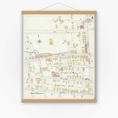 Old map wall art mockup — magnetic wood frame on white wall — Sanborn Fire Insurance Map from Nyack, Rockland County, New York. (1903), Sheet #0005