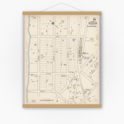 Old map wall art mockup — magnetic wood frame on white wall — Sanborn Fire Insurance Map from Fort Myers, Lee County, Florida (1922), Sheet #0019