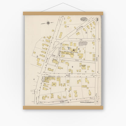 Old map wall art mockup — magnetic wood frame on white wall — Sanborn Fire Insurance Map from Medway, Norfolk County, Massachusetts (1922), Sheet #0003