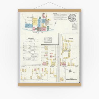 Old map wall art mockup — magnetic wood frame on white wall — Sanborn Fire Insurance Map from Marcus Hook, Chester County, Pennsylvania (1912) - Complete Map Set