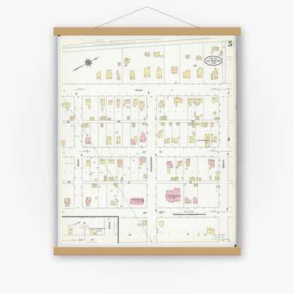 Old map wall art mockup — magnetic wood frame on white wall — Sanborn Fire Insurance Map from Le Sueur, Le Sueur County, Minnesota (1910), Sheet #0005