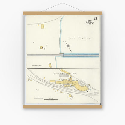 Old map wall art mockup — magnetic wood frame on white wall — Sanborn Fire Insurance Map from Marquette, Marquette County, Michigan (1917), Sheet #0025