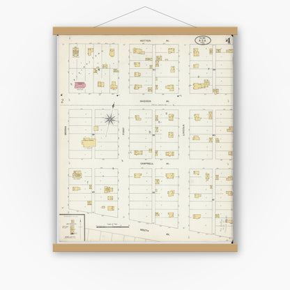 Old map wall art mockup — magnetic wood frame on white wall — Sanborn Fire Insurance Map from Ada, Norman County, Minnesota (1904), Sheet #0004