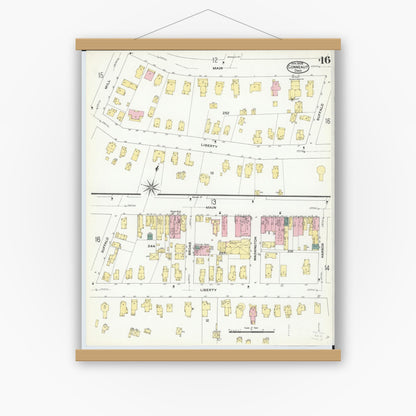 Old map wall art mockup — magnetic wood frame on white wall — Sanborn Fire Insurance Map from Conneaut, Ashtabula County, Ohio (1909), Sheet #0016