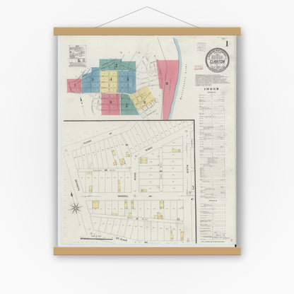 Old map wall art mockup — magnetic wood frame on white wall — Sanborn Fire Insurance Map from Clairton, Allegheny County, Pennsylvania (1907) - Complete Map Set