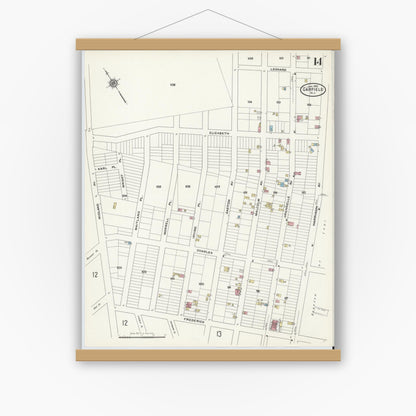 Old map wall art mockup — magnetic wood frame on white wall — Sanborn Fire Insurance Map from Garfield, Bergen County, New Jersey (1910), Sheet #0014